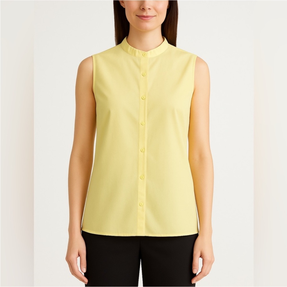 NEW EILEEN FISHER Mandarin collar sleeveless Citrus Yellow Shirt NWT